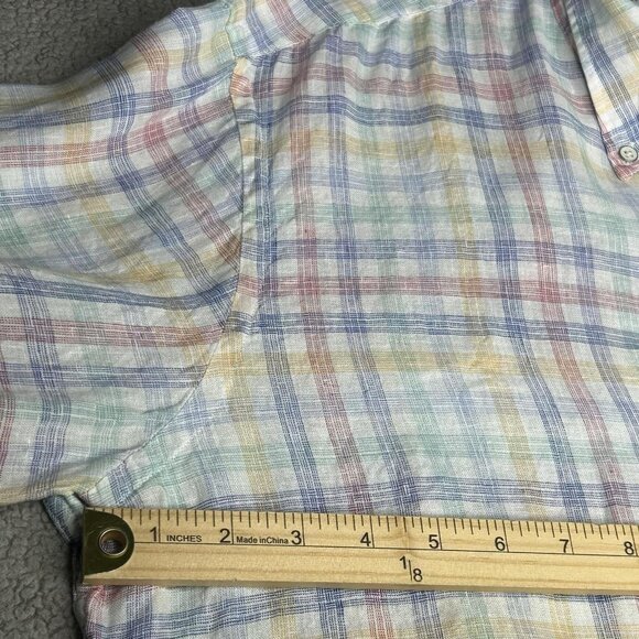 Peter Millar Shirt Mens Large Multi Plaid Linen Button Down Long Sleeve Casual - Picture 9 of 15